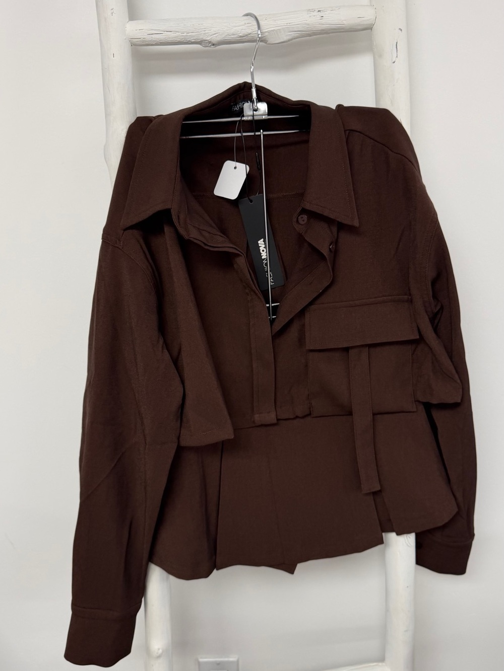 Fashion Nova Brown Crop Shirt & Pleated Mini Skirt Set - Picture 6 of 14